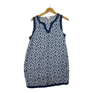 Sigrid Olsen Linen Floral Print Sleeveless Shift Dress size‎ Medium Blue/White